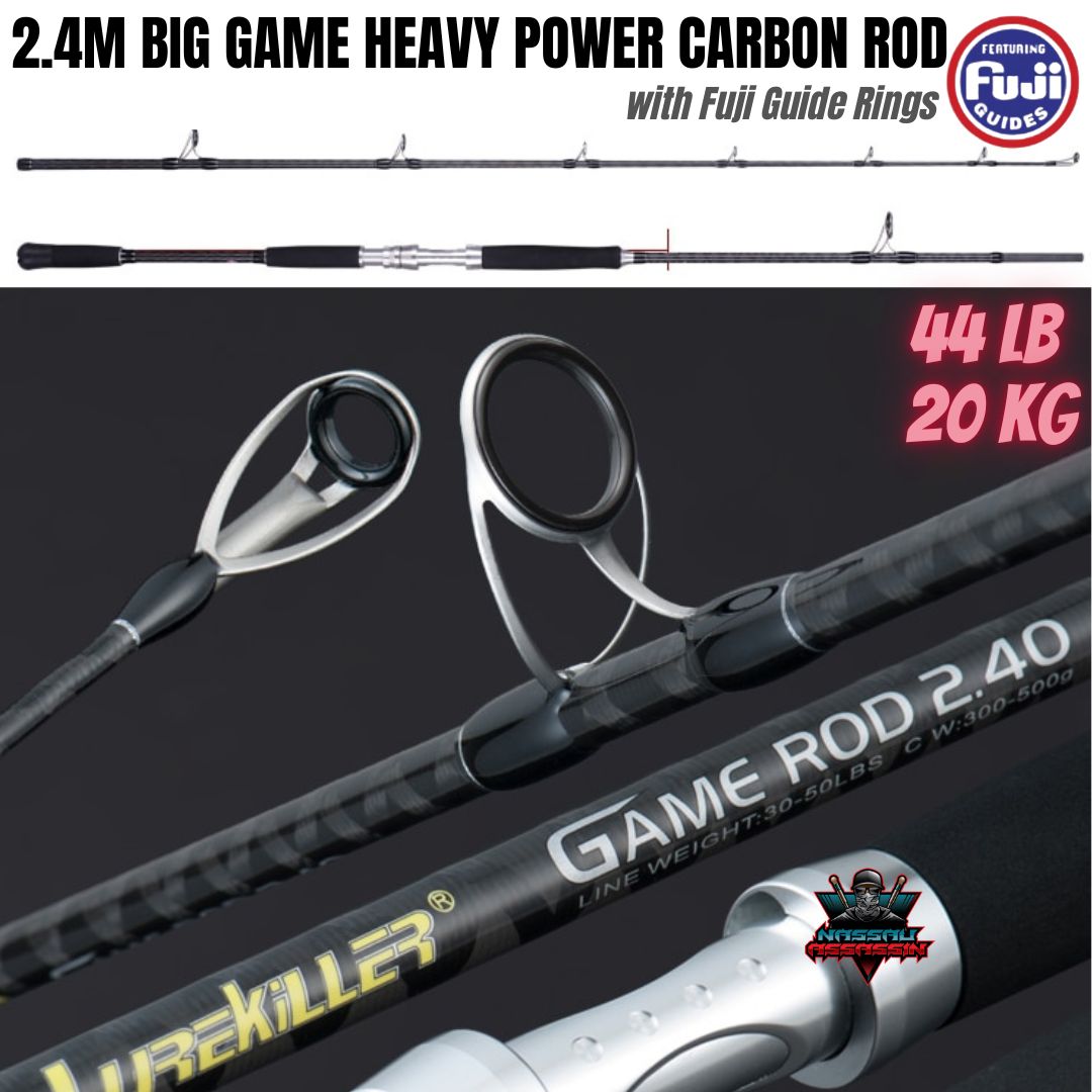 2.4M 44LB/ 20KG Two-sectional Heavy Power Carbon Spinning Rod with Fuji  Guide Rings