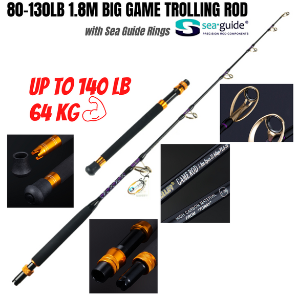1.8M UP TO140LB/ 64KG Two-sectional Heavy Power Carbon Spinning Trolling Rod with Sea Guide Rings