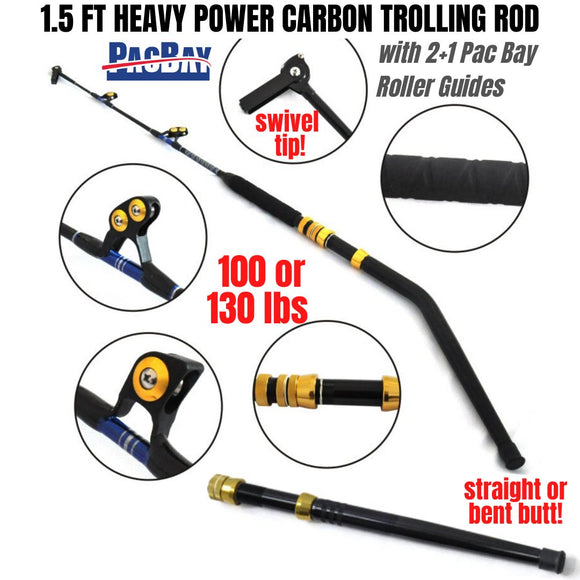 100lb/ 130lb 1.5m (5ft) Heavy Power Two-sectional Short Carbon Trolling Rod with Pac Bay Roller Guides and a Swivel Tip