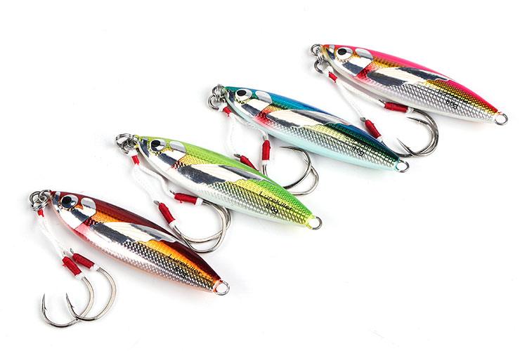 Set of 4 Multicolor Metal Slow Jigs With Double Hook Assist 40, 60, 80 and  100g