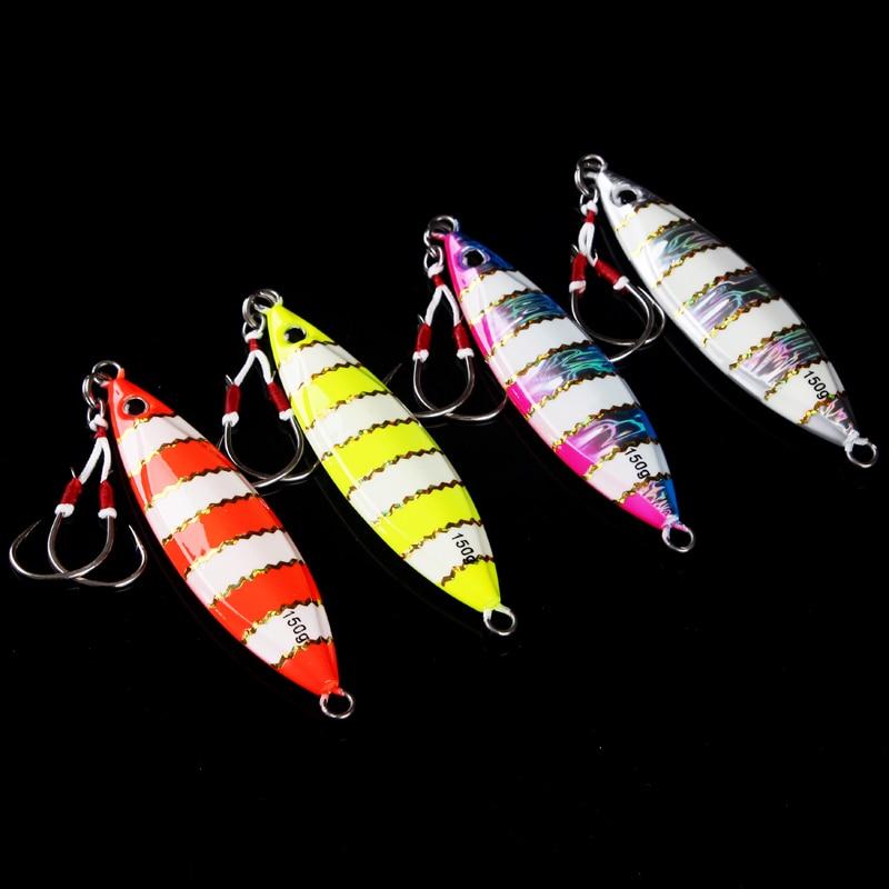Slow Pitch Jigs 80g 120g 150g 200g Saltwater Fishing Lures 3D Colors Lead  Fish Sinking Metal Jigs Jigging Lures with Butterfly Assist Hooks for