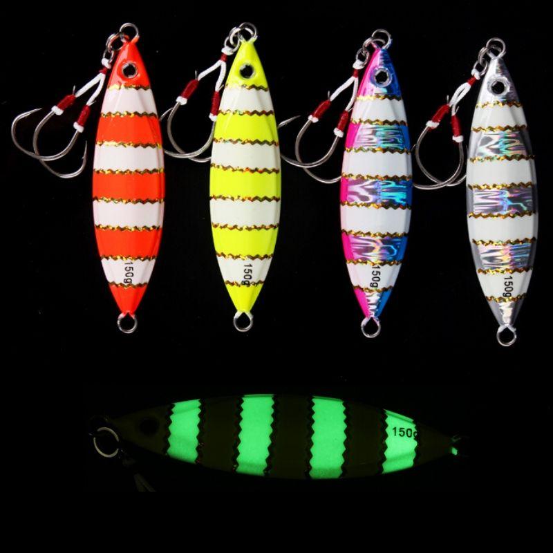 Set of 4 Multicolor Metal Slow Jigs With Double Hook Assist 60, 80, 120 and  150g