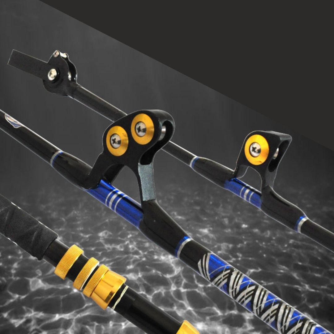 baitcast rod bent guides 100lb/ 130lb 1.5m (5ft) Heavy Power Two-sectional Short Carbon Trolling Rod  with Pac Bay Roller Guides and a Swivel Tip