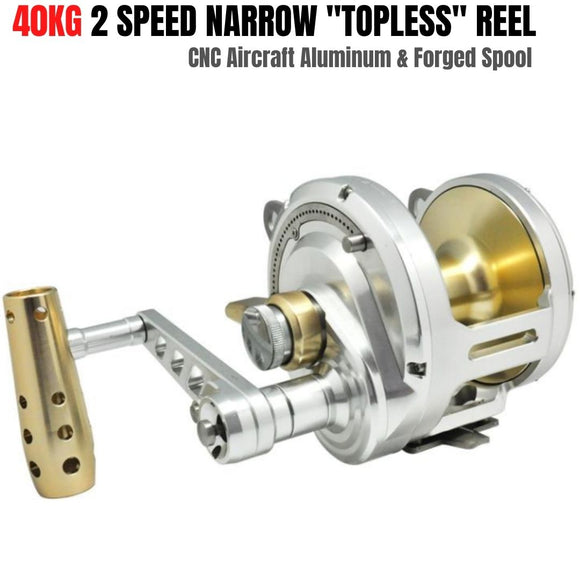 50W 40kg Max Drag CNC Machined Aircraft Aluminum Forged Spool 2 Speed Narrow Topless Trolling Reel