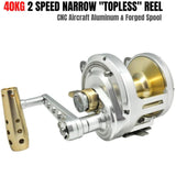 50W 40kg Max Drag CNC Machined Aircraft Aluminum Forged Spool 2 Speed Narrow Topless Trolling Reel