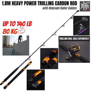 1.8M UP TO140LB/ 64KG Two-sectional Heavy Power Carbon Trolling Rod with Maksuki Double Roller Guides