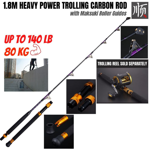 1.8M UP TO140LB/ 64KG Two-sectional Heavy Power Carbon Trolling Rod with Maksuki Double Roller Guides