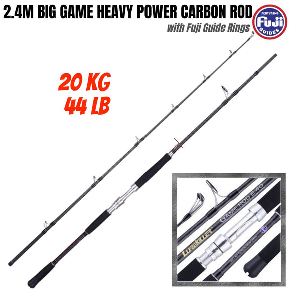 2.4M 44LB/ 20KG Two-sectional Heavy Power Carbon Spinning Rod with Fuji Guide Rings