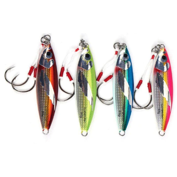 double hook fishing lure Set of 4 Multicolor Metal Slow Jigs With Double Hook Assist 40, 60, 80 and 100g